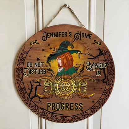 Personalized Witch Circle Wooden Sign - Halloween Gift Idea For Witch Lovers - Do Not Disturb Magic In Progress