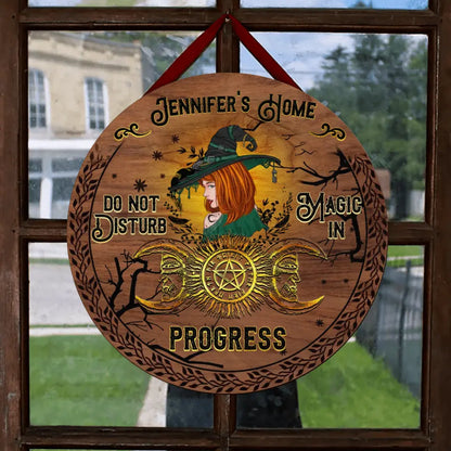 Personalized Witch Circle Wooden Sign - Halloween Gift Idea For Witch Lovers - Do Not Disturb Magic In Progress