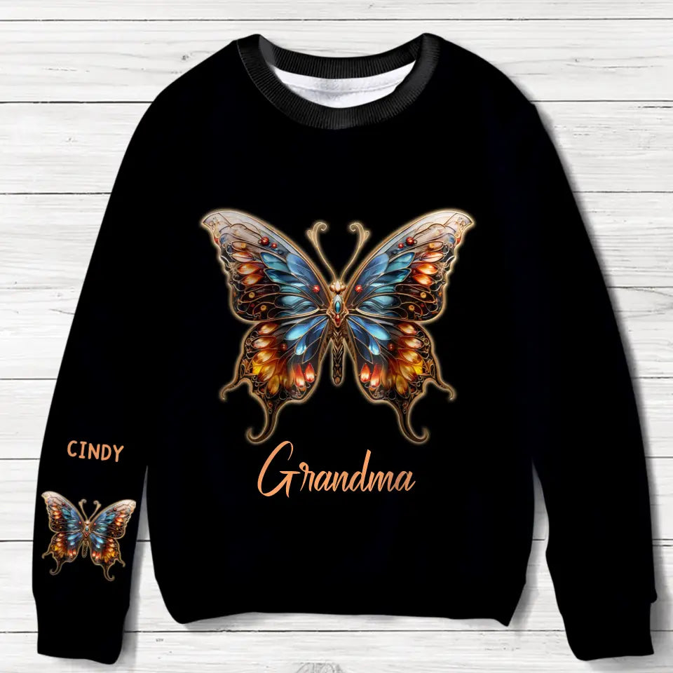 Personalized Grandma Mom Butterfly Sweater - Gift Idea For Grandma/Mother - Up to 10 Kids
