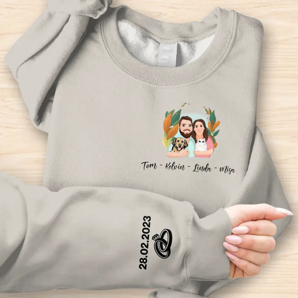 Personalized Cartoon Couple With Pets Sweater - Anniversary/Christmas/Valentine's Day Gift Idea For Couple/Him/Her