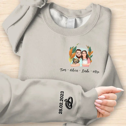 Personalized Cartoon Couple With Pets Sweater - Anniversary/Christmas/Valentine's Day Gift Idea For Couple/Him/Her