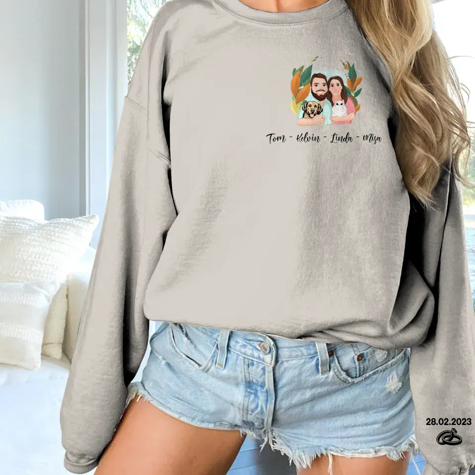 Personalized Cartoon Couple With Pets Sweater - Anniversary/Christmas/Valentine's Day Gift Idea For Couple/Him/Her