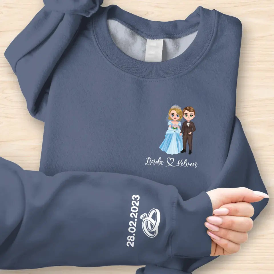 Personalized Wedding Chibi Couple Sweater - Anniversary/Christmas/Valentine's Day Gift Idea For Couple/Him/Her
