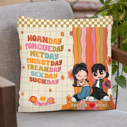 Personalized Couple Pillow Cover - Valentines Day Gift For Couple/Her/Him - Moanday Tongueday Wetday