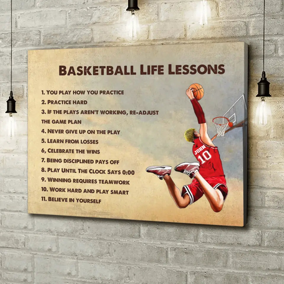 Personalized Basketball Horizontal Canvas - Gift Idea For Basketball Lovers/Son/Grandson - Basketball Life Lessons