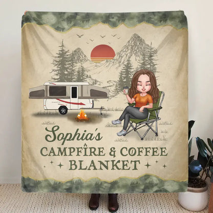 Personalized Camping Fleece Throw Blanket & Quilt - Gift Idea For Camping Lover - My Campfire & Coffee Blanket
