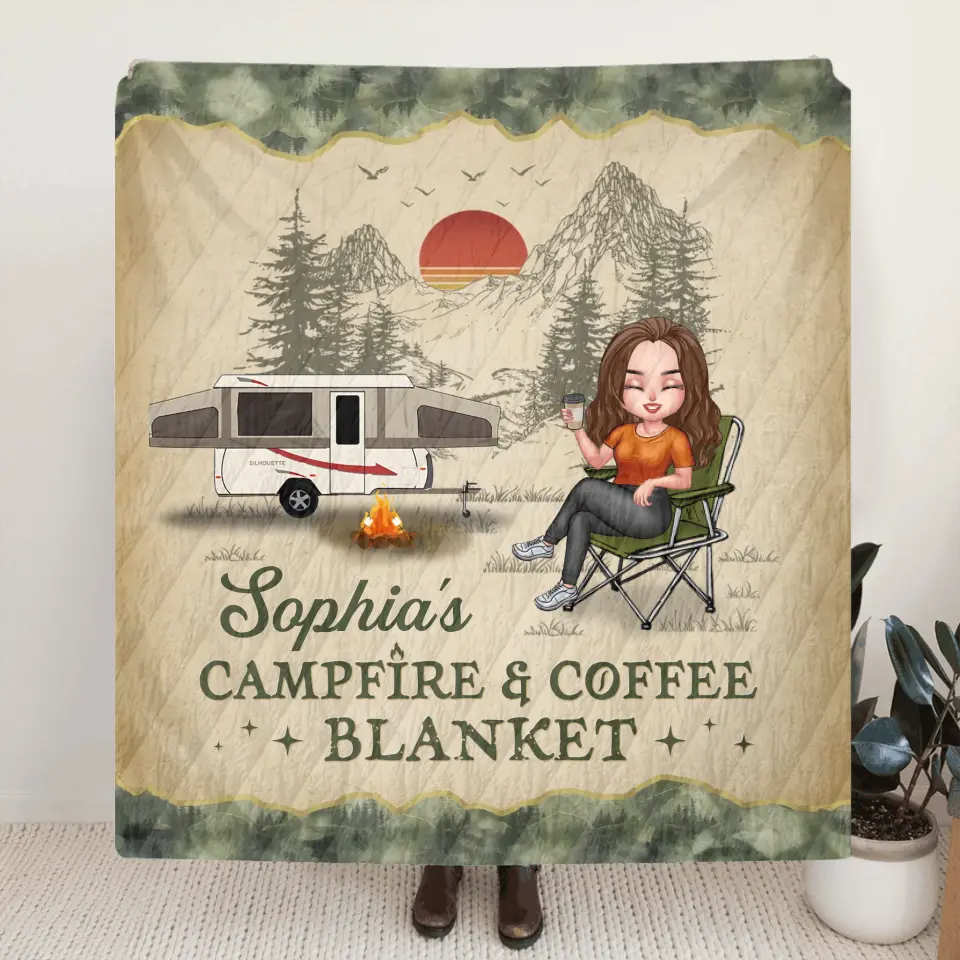 Personalized Camping Fleece Throw Blanket & Quilt - Gift Idea For Camping Lover - My Campfire & Coffee Blanket