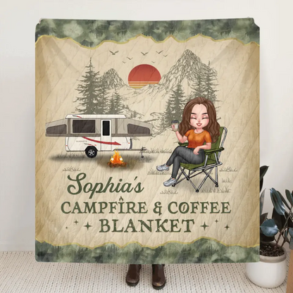 Personalized Camping Fleece Throw Blanket & Quilt - Gift Idea For Camping Lover - My Campfire & Coffee Blanket