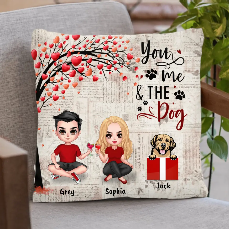 Personalized Couple Pillow Cover - Up to 5 Dogs - Gifts for Couples - Happy Valentine's Day