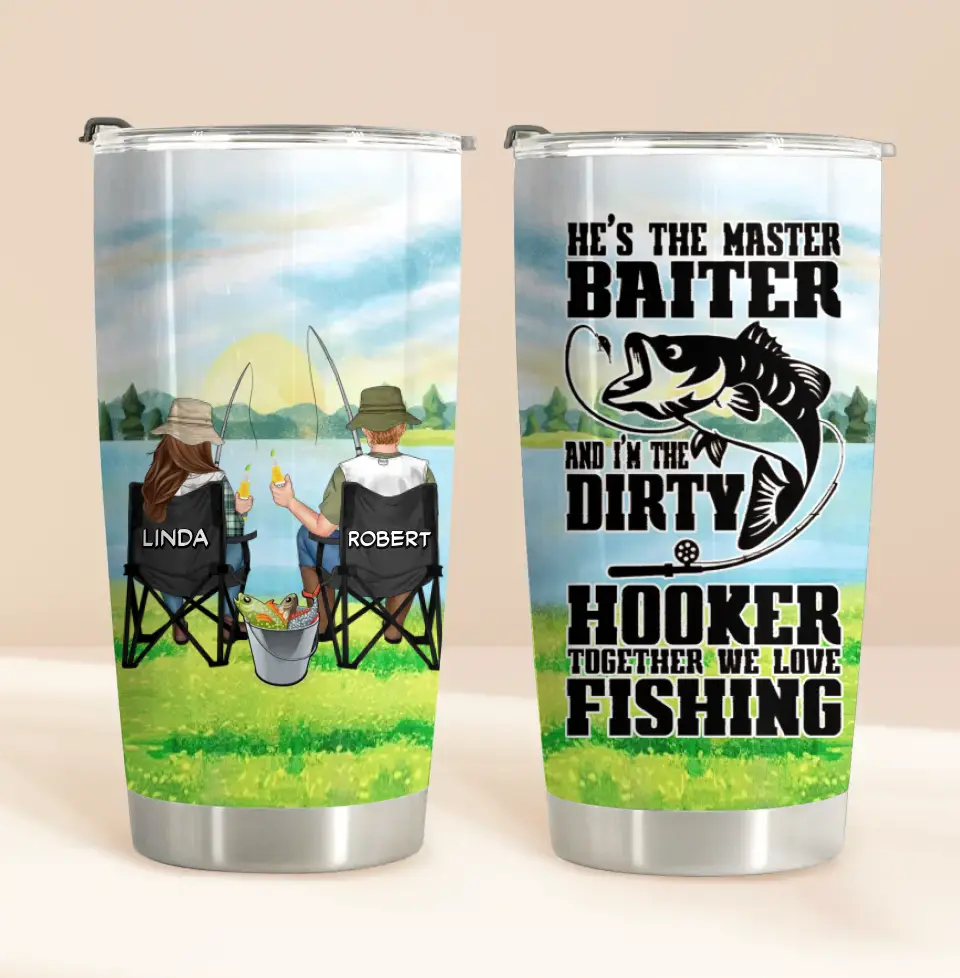 Personalized Fishing Couple Tumbler - Gift Idea for Couple - He's The Master Baiter