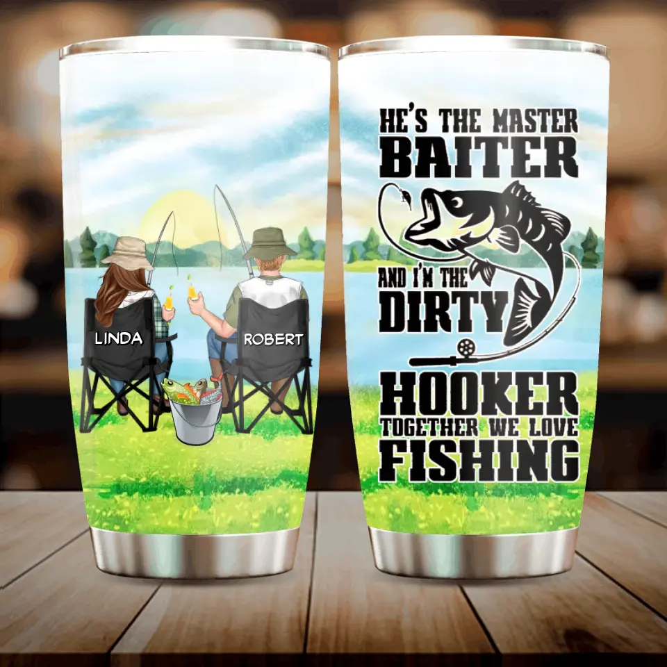 Personalized Fishing Couple Tumbler - Gift Idea for Couple - He's The Master Baiter
