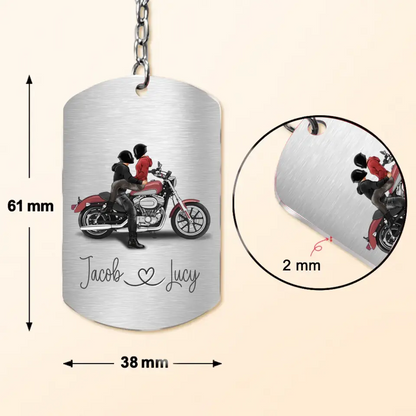 Personalized Riding Couple Aluminum Keychain - Gift Idea For Couple/Her/Him - Ride Safe Handsome