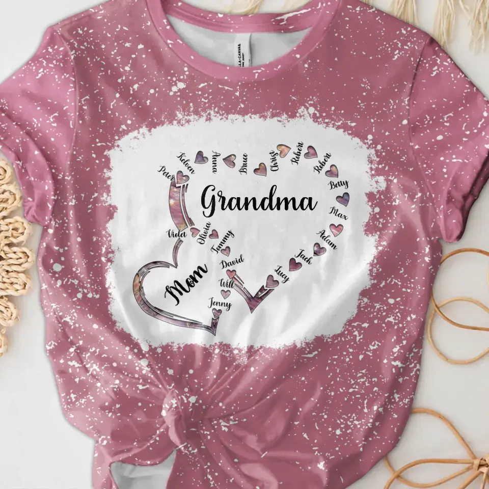 Personalized Mom Grandma And Kids Heart T-shirt - Gift Idea For Mother/Grandma - Up to 4 Kids And 12 Grandkids
