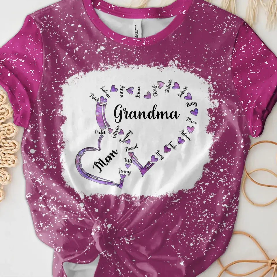 Personalized Mom Grandma And Kids Heart T-shirt - Gift Idea For Mother/Grandma - Up to 4 Kids And 12 Grandkids