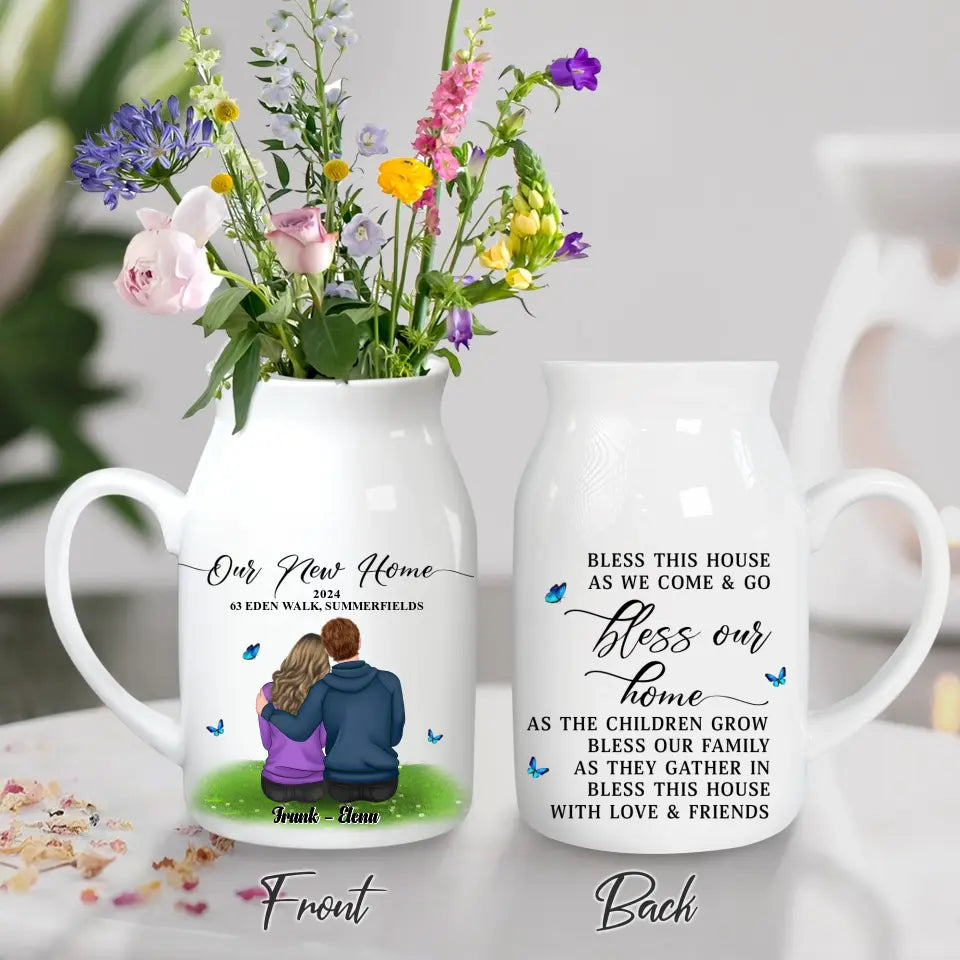 Personalized Our New Home Ceramic Flower Vase - Gift Idea For Couple/New Home Decoration - Bless This House As We Come & Go
