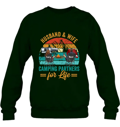 Personalized Camping Shirt/Hoodie - Couple With Up to 2 Children & 3 Pets - Camping Lovers Gift Idea - Husband & Wife Camping Partners For Life