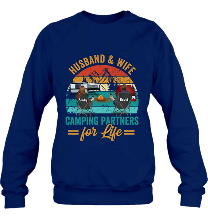 Personalized Camping Shirt/Hoodie - Couple With Up to 2 Children & 3 Pets - Camping Lovers Gift Idea - Husband & Wife Camping Partners For Life