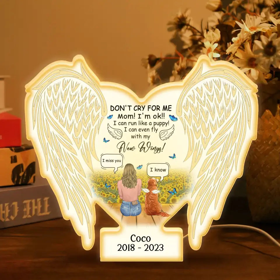 Personalized Memorial Dog Wings Light Box - Memorial Gift Idea For Dog/Cat Lover - Don't Cry For Me Mom! I'm Ok