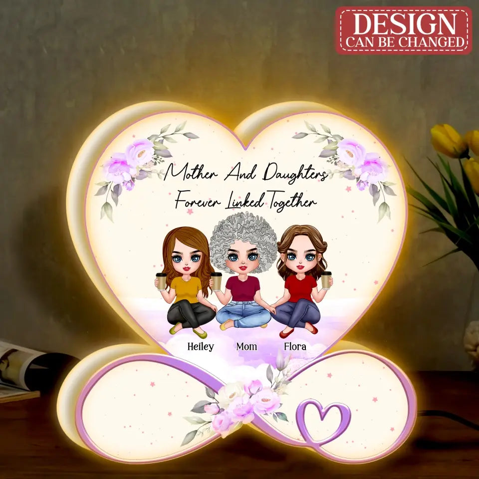Personalized Mother And Daughters Light Box - Mom With Up to 5 Daughters - Gift Idea For Mother's Day - Mother And Daughters Forever Linked Together