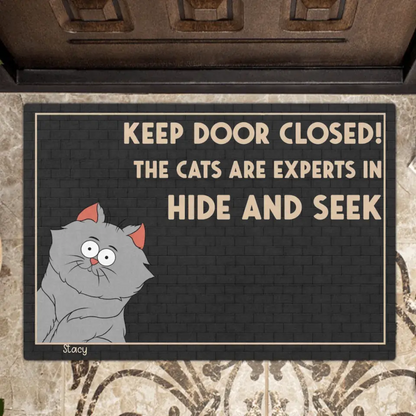 Personalized Cat Doormat - Up to 6 Cats - Gift Idea For Cat Lover - Keep Door Closed! The Cats Are Experts In Hide And Seek