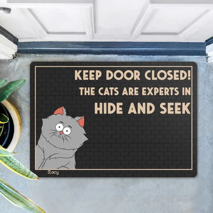 Personalized Cat Doormat - Up to 6 Cats - Gift Idea For Cat Lover - Keep Door Closed! The Cats Are Experts In Hide And Seek