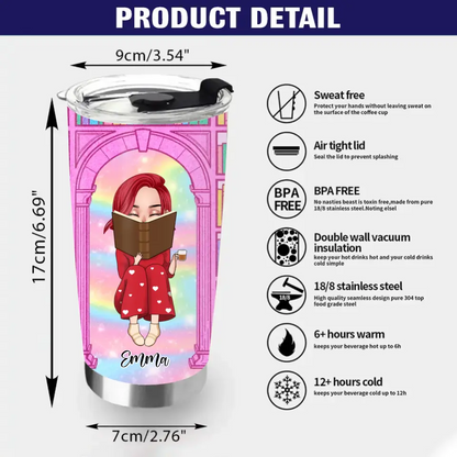 Personalized Reading Girl Tumbler - Gift Idea For Books Lovers - And Into The Library I Go To Lose My Mind And Find My Soul