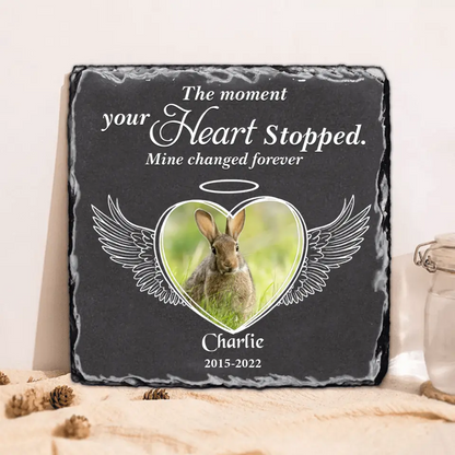 Personalized Memorial Rabbit Square Lithograph - Gift Idea For Rabbit/Bunny Lovers - The Moment Your Heart Stopped Mine Changed Forever