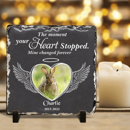 Personalized Memorial Rabbit Square Lithograph - Gift Idea For Rabbit/Bunny Lovers - The Moment Your Heart Stopped Mine Changed Forever