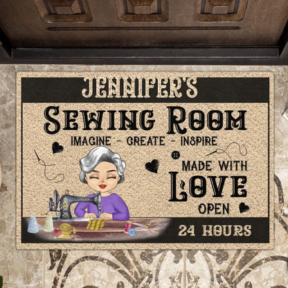 Personalized Sewing Woman Doormat - Mother's Day Gift For Mom/Grandma - Sewing Room