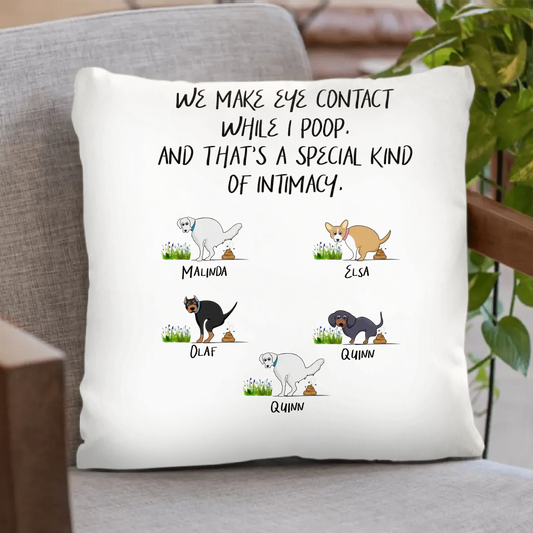 Personalized Dog Pillow Cover - Gift Idea For Dog Lover/Mother's Day/Father's Day - Up to 5 Dogs - We Make Eye Contact While I Poop