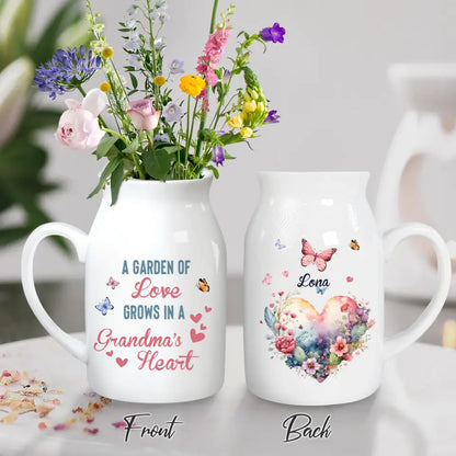 Personalized Grandma's Garden Ceramic Flower Vase - Up to 10 Kids - Gift Idea For Grandma/Mom/Happy Mother's Day - A Garden Of Love Grows In A Grandma's Heart