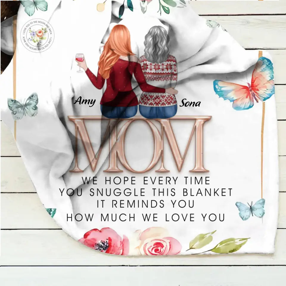 Personalized Mom & Daughter Quilt/Fleece Throw Blanket - Up to 4 Daughters - Mother's Day Gift Idea To Mom - It Reminds You How Much We Love You