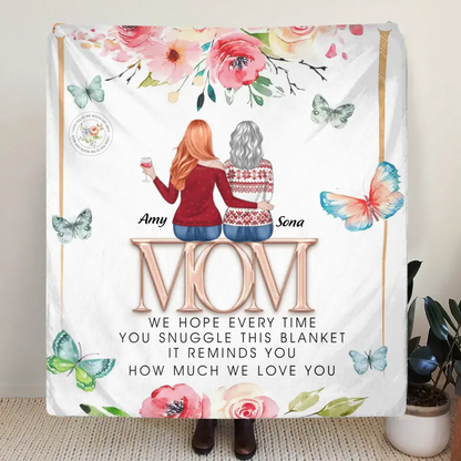 Personalized Mom & Daughter Quilt/Fleece Throw Blanket - Up to 4 Daughters - Mother's Day Gift Idea To Mom - It Reminds You How Much We Love You