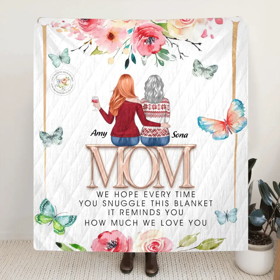 Personalized Mom & Daughter Quilt/Fleece Throw Blanket - Up to 4 Daughters - Mother's Day Gift Idea To Mom - It Reminds You How Much We Love You