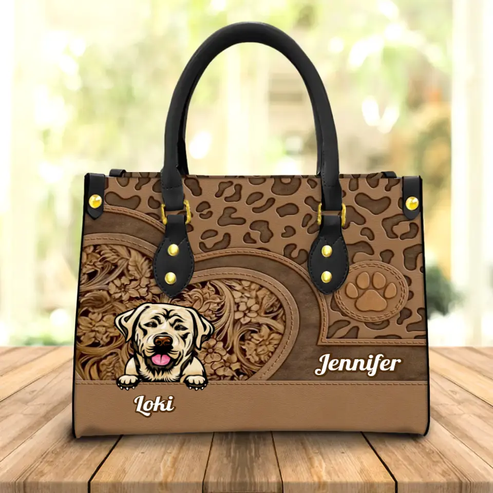 Personalized Dog Mom PU Leather Handbag - Up to 3 Dogs - Mother's Day Gift Idea for Dog Lovers