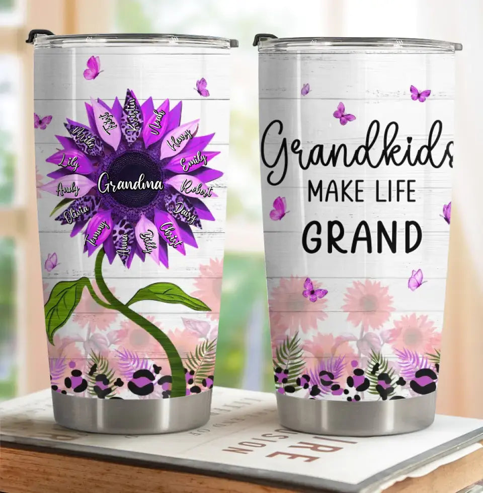 Personalized Grandma Tumbler - Up to 15 Grandkids - Mother's Day Gift Idea For Grandma - Grandkids Make Life Grand
