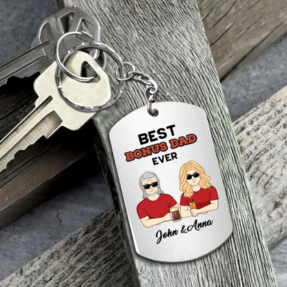 Personalized Bonus Dad Aluminum Keychain - Gift Idea For Dad/Father's Day - Thanks For Being Less Of A Dick Than My Real Dad