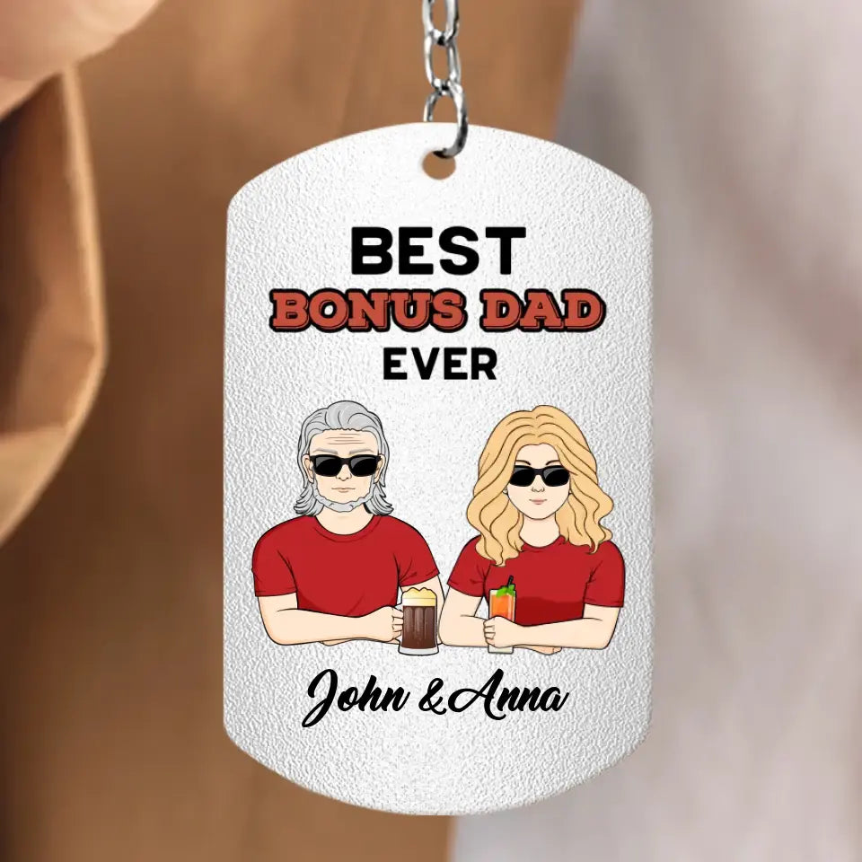 Personalized Bonus Dad Aluminum Keychain - Gift Idea For Dad/Father's Day - Thanks For Being Less Of A Dick Than My Real Dad