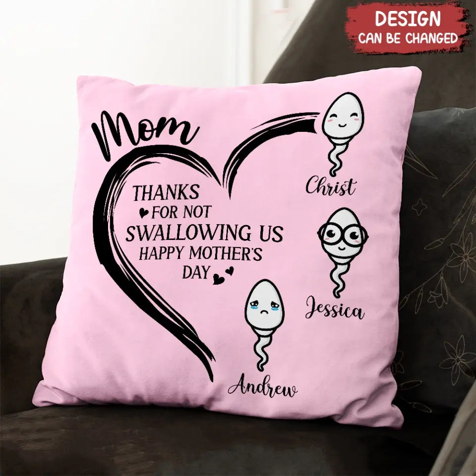 Personalized Mom Pillow Cover - Up to 6 Kids - Mother's Day Gift Idea - Thanks For Not Swallowing Us