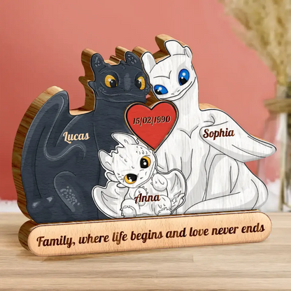 Personalized Dragon Family Wooden Puzzle - Parents with up to 3 Children - Gift Idea For Mother's Day/Father's Day