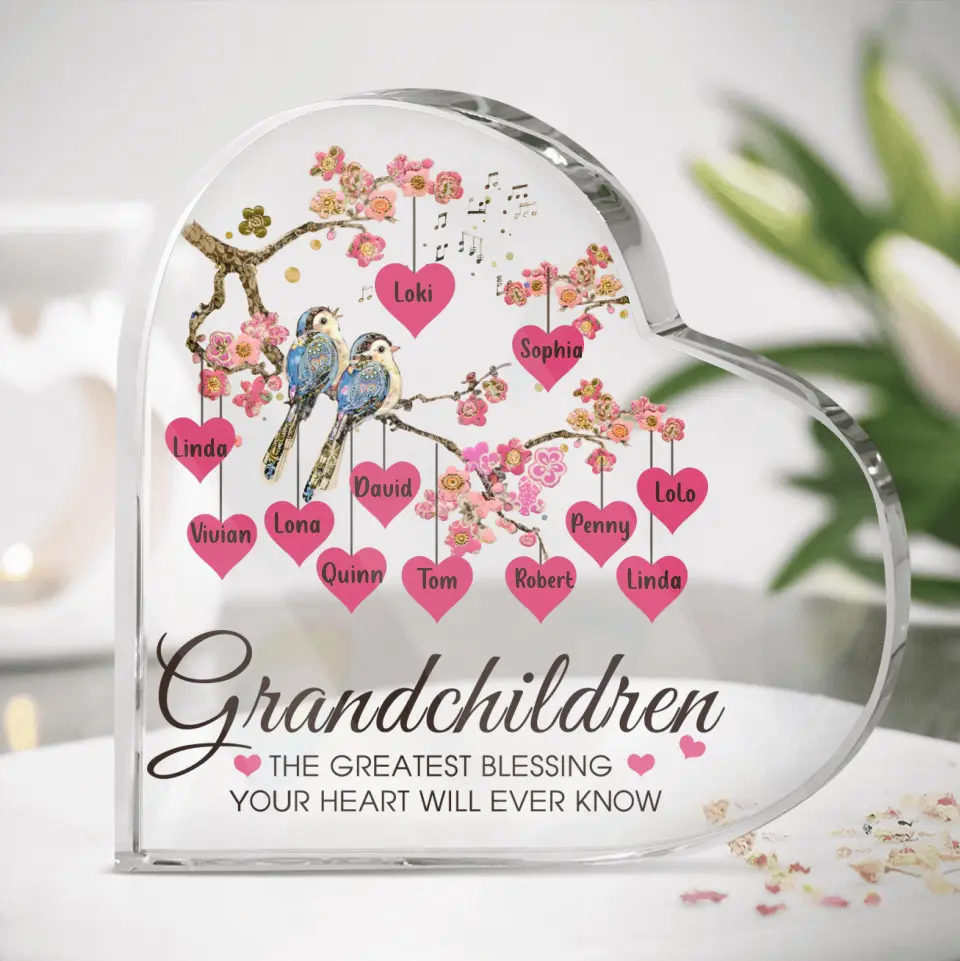 Personalized Grandma Crystal Heart - Gift Idea For Grandma - Up to 12 Kids - Your Heart Will Ever Know