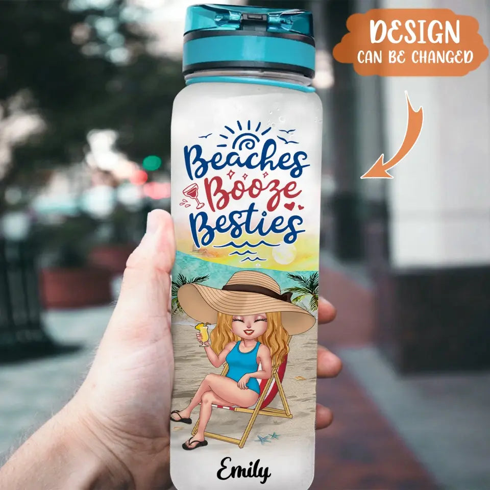 Personalized Beach Camping Water Tracker Bottle - Gift Idea For Best Friends/Beach Lovers with up to 5 Women - Beach Booze Besties