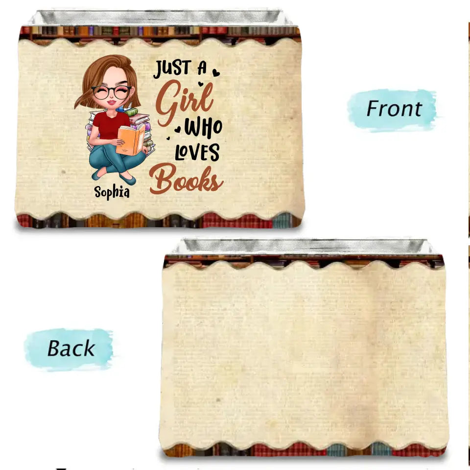 Personalized Girl Reading Book Storage Box - Gift Idea For Reading Lover - Just A Girl Who Loves Books