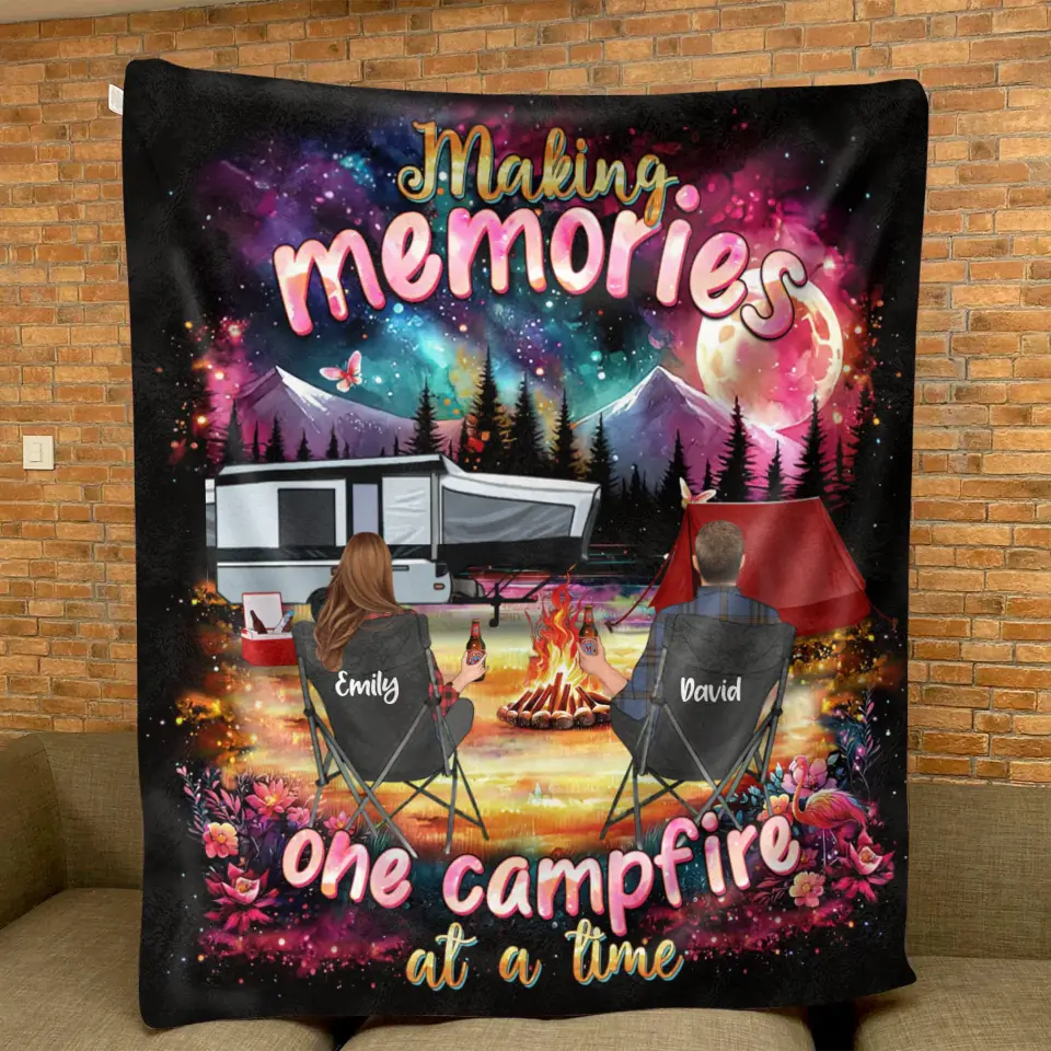 Personalized Camping Quilt/Fleece Throw Blanket/Pillow Cover - Gift Idea For Family/Camping Lover - Making Memories One Campfire At A Time