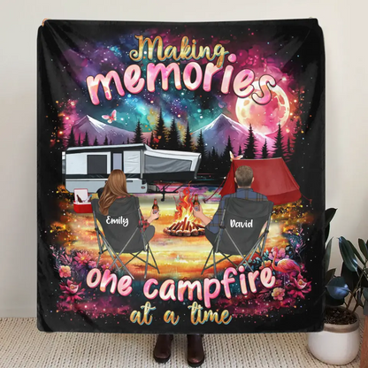 Personalized Camping Quilt/Fleece Throw Blanket/Pillow Cover - Gift Idea For Family/Camping Lover - Making Memories One Campfire At A Time