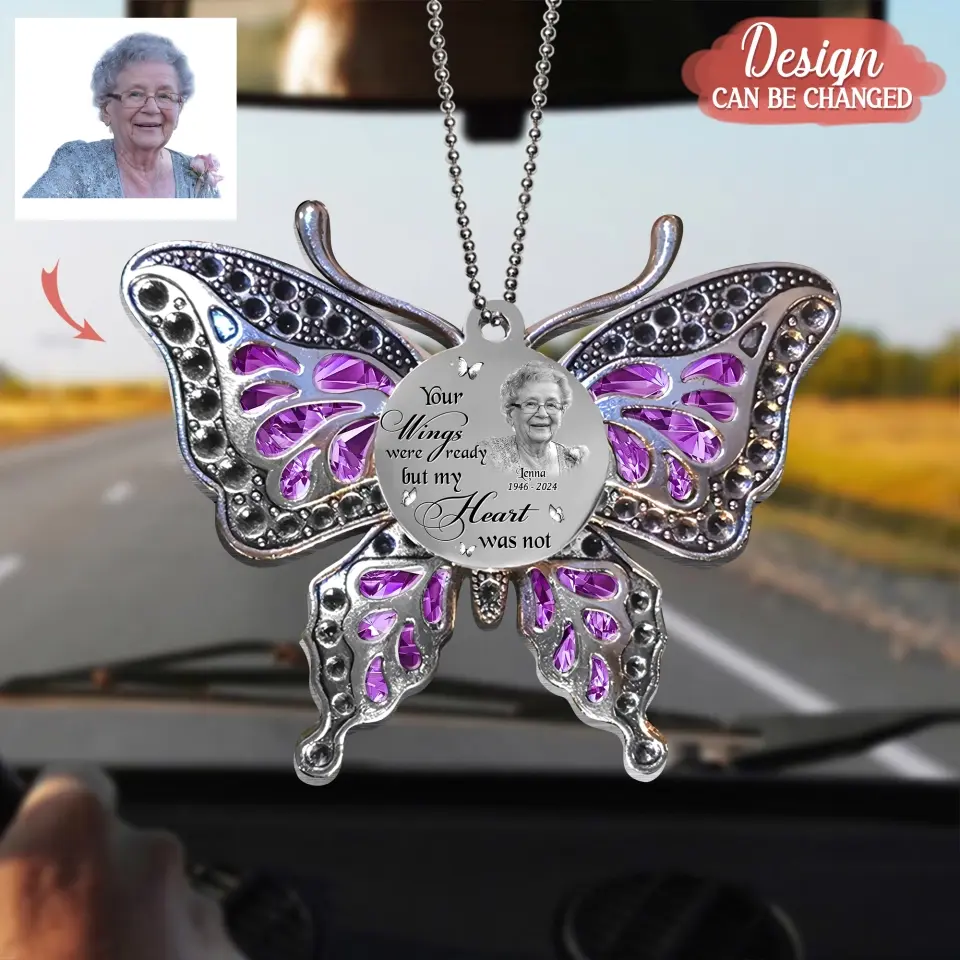 Personalized Pet Memorial Butterfly Aluminum Ornament - Upload Photo - Memorial Gift Idea For Pet Lovers - Your Wings Were Ready But My Heart Was Not