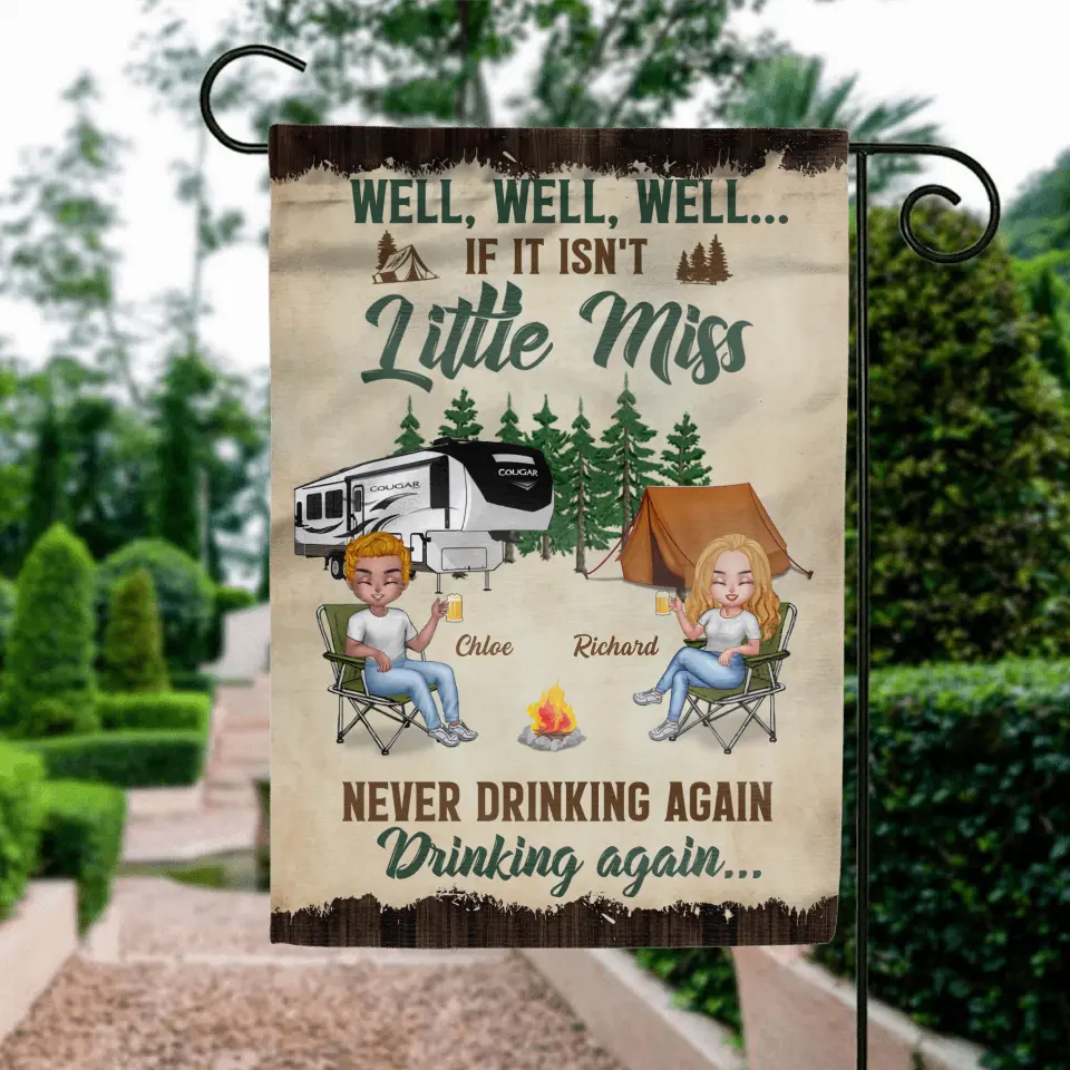 Personalized Camping Friends Flag Sign - Best Gift For Camping Lovers/Friends - Up to 7 Friends - Never Drinking Again