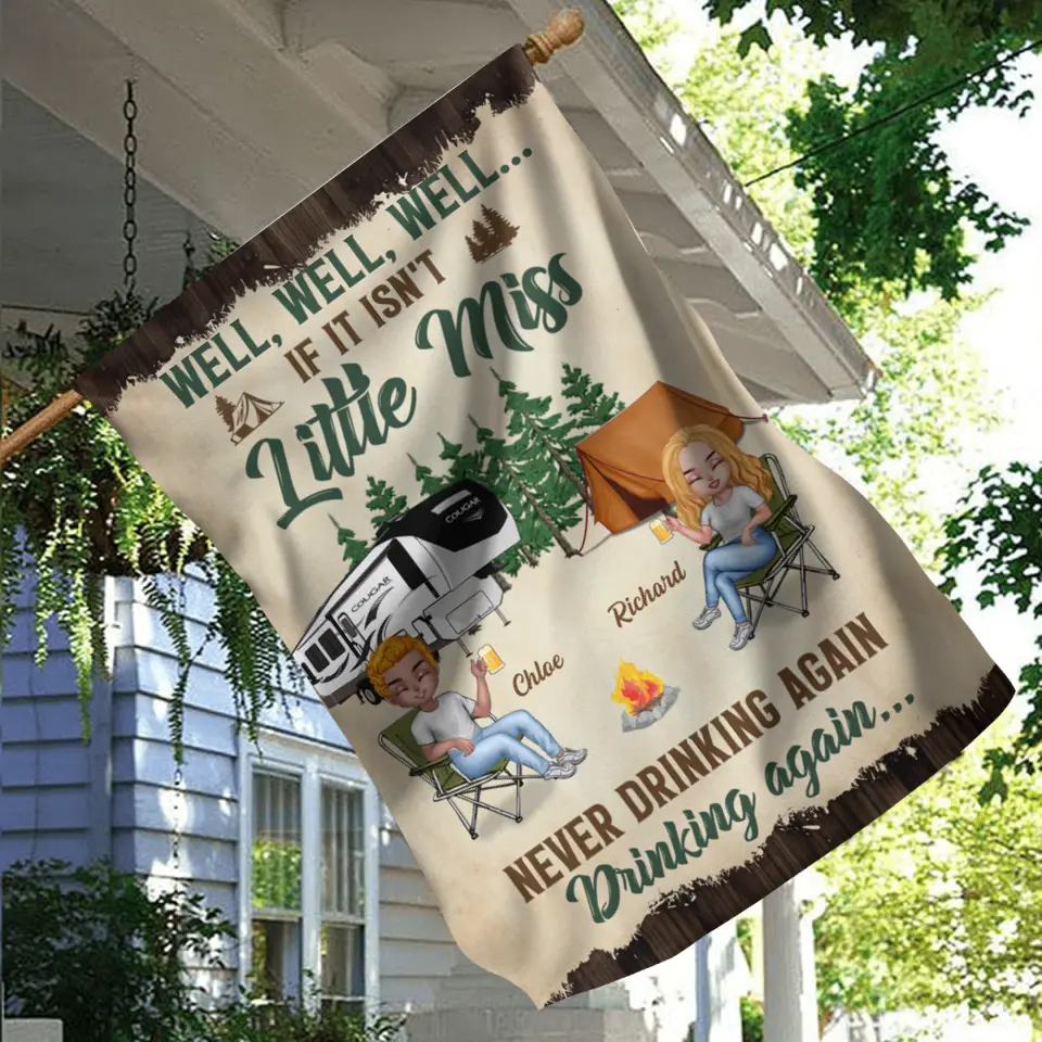Personalized Camping Friends Flag Sign - Best Gift For Camping Lovers/Friends - Up to 7 Friends - Never Drinking Again