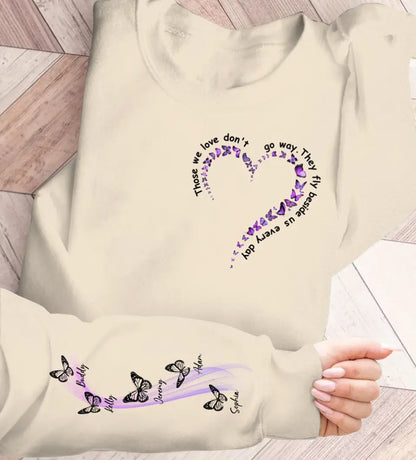 Personalized Butterfly AOP Sweater - Up to 5 Names - Memorial Gift Idea for Mother's Day - Those We Love Don't Go Away They Fly Beside Us Every Day
