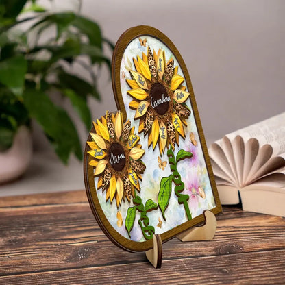Personalized First Mom Now Grandma Sunflower 2 Layered Wooden Art - Up to 15 Kids And 15 Grandkids - Mother's Day Gift Idea For Grandma/Mom